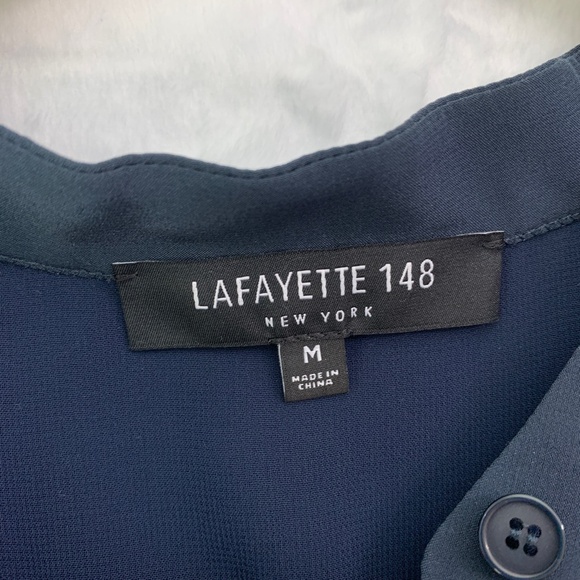 Lafayette 148 Long Sleeve Half Button Beaded Collar Silk Popover Blouse Sz M - Picture 13 of 16